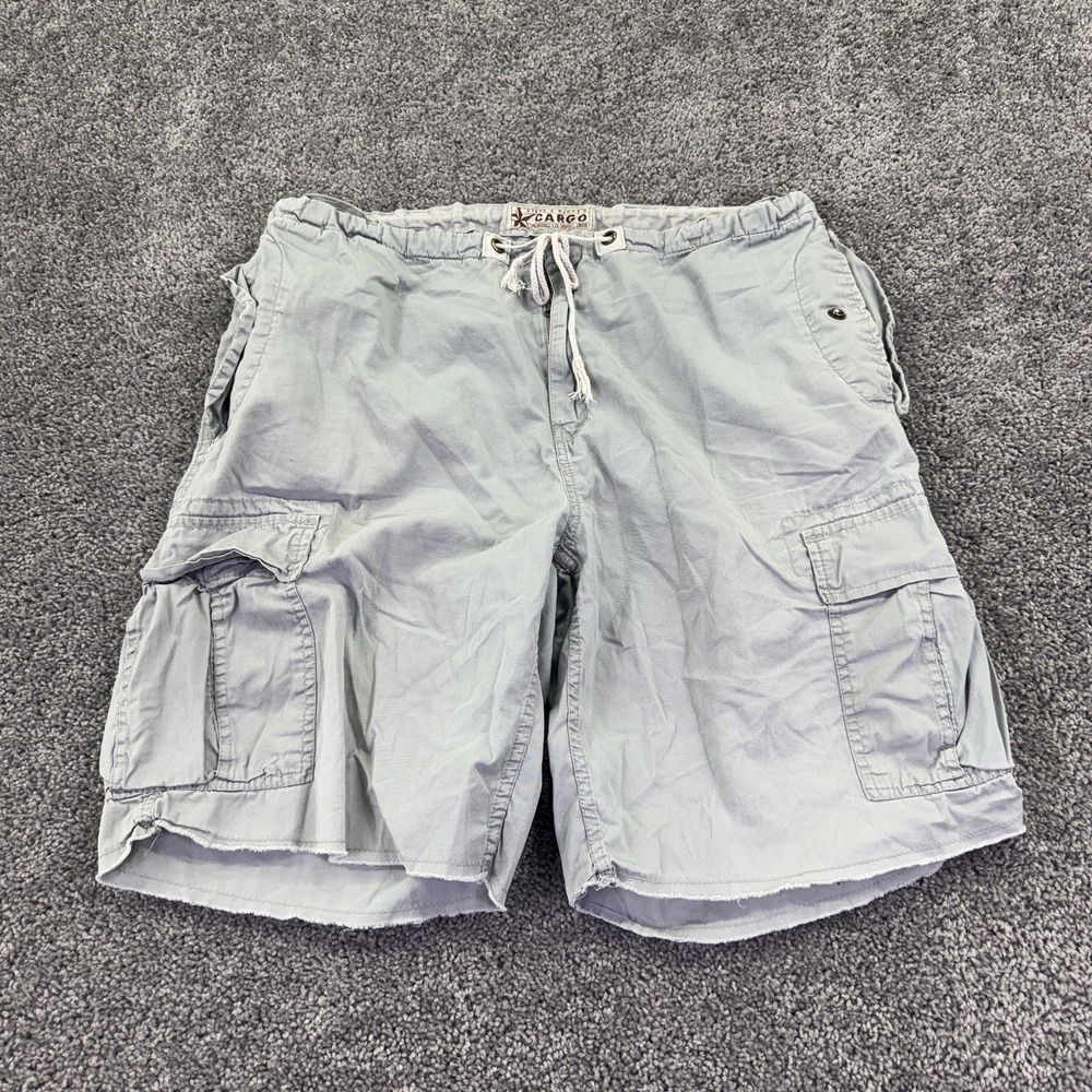 Steve & Barry's Cargo Shorts Mens Large Gray Elastic Waist Drawstring Pockets